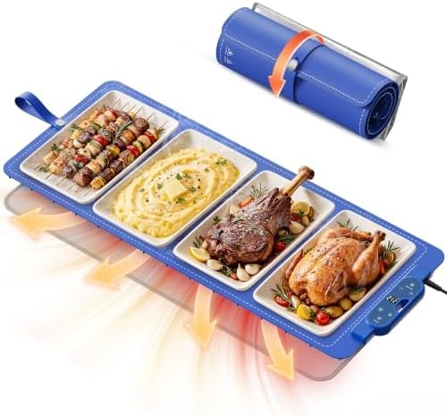 FJAU Warming Mat for Food, Extra Large 37"x15", 7 Heat Levels, 8 Hour Timer