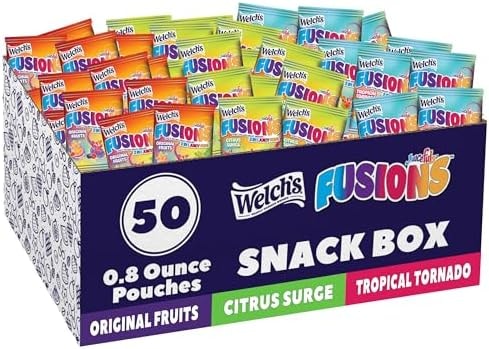 Welch's Fruit Snacks, Juicefuls Fusions, Three Unique Flavor Snack Packs, Citrus Surge, Tropical Tornado, Original Fruits, Gluten Free, No Artificial Dyes & Flavors, 0.8oz (Pack of 50)