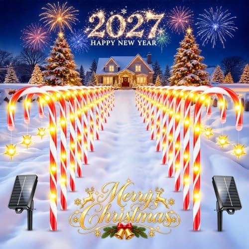 TuyLuxe Solar Christmas Candy Cane Lights, 24 Pack Pathway Lights