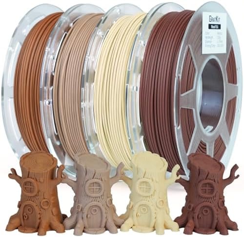 GratKit Wood PLA Filament, 3D Printer Filament 1.75mm, -0.03mm, 1KG/Roll, PLA Wood 1KG Bundle, 250g*4,White Oak, White Wax, Walnut, Teak