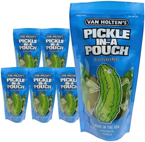 Van Holten's Jumbo Dill Pickle-In-A-Pouch, Classic Dill Snack Pouch, 6 Pack