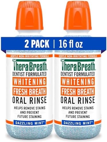 TheraBreath Whitening Mouthwash, Dazzling Mint, Dentist Formulated, 16 Fl Oz (2-Pack)