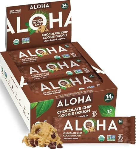 ALOHA Organic Plant Based Protein Bars | Chocolate Chip Cookie Dough, 12 Ct