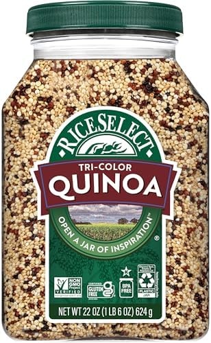 RiceSelect Tri-Color Quinoa, Blend of White, Red and Black Quinoa, Gluten-Free, Kosher, Non-GMO, 22oz Jar (Pack of 1)