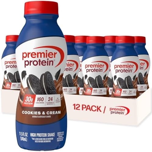 Premier Protein Shake, Cookies & Cream, 30g Protein, No Added Sugar, 24 Vitamins & Minerals to Support Immune Health, Gluten-Free, 11.5 fl oz (12 Pack)