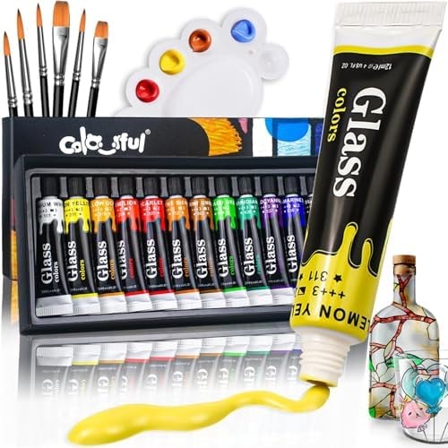 Colorful Stain Glass Paint Set,12 Colors 0.4 oz Paint for Kids to Arts