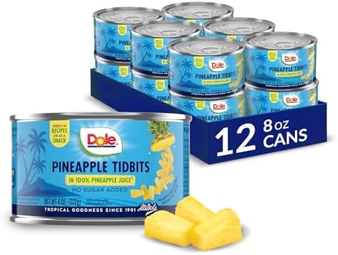 Dole Pineapple Tidbits in 100% Pineapple Juice with No Sugar Added - Dole Canned Fruit - 8 oz Cans - 12 Pack