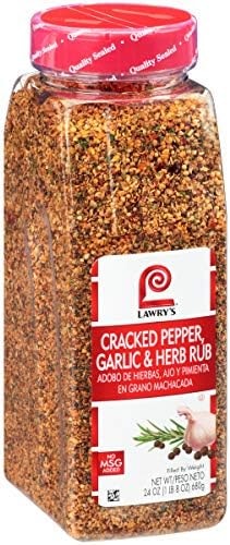Lawry's Cracked Pepper, Garlic & Herb Rub, 24 oz - One 24 Ounce Container of Garlic Pepper Rub for a Peppery Spicy Flavor, Perfect Seasoning for Beef and Pork