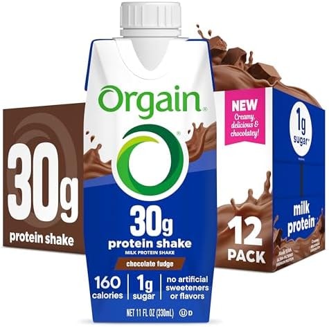 Orgain 30g High Protein Dairy Shake, 5g BCAAs, Chocolate, 11 oz, 12pk