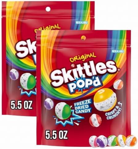 SKITTLES POP'd Originals Freeze Dried Candy, Freeze Dried Snacks, 5.5 Oz Bag (Pack of 2)