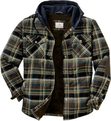 Mens Hooded Plaid Flannel Berber Lined Shirt Jacket Union Medium