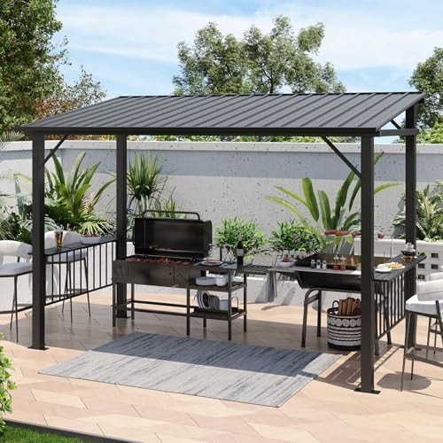 Aoxun 12x6FT Hardtop Gazebo, Grill Gazebo with Sloping Steel Roof, Black