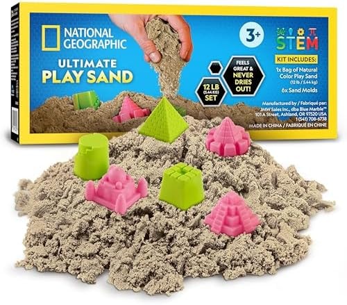 NATIONAL GEOGRAPHIC Moon Sand - 12 Lbs. of Play Sand with Castle Molds (Natural) - A Fun No Mess Sensory Activity, Kids Play Set, Sensory Bin Filler