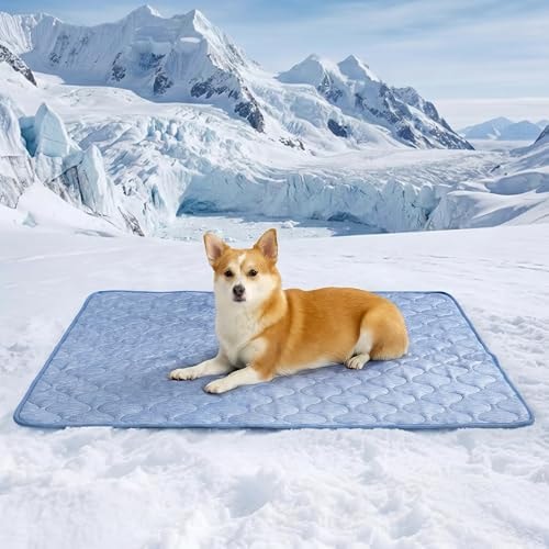 Cozy Bliss Deluxe Leakproof Cooling Blanket for Small Dogs Q-Max 0.5, Soft & Durable Washable Pet Cooling Mat for Hot Weather, Livingroom, Pet Throw & Couch Protector for Cats, Haze Blue, 25"x35"