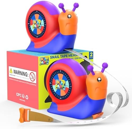 PLAYPARTY 8ft Tape Measure for Kids, STEM Educational Tool with Level, Protractor and Eraser, Retractable Snail Shaped Measuring Tapes, Child-Safe Gift for Boys & Girls 3+, Double Blue
