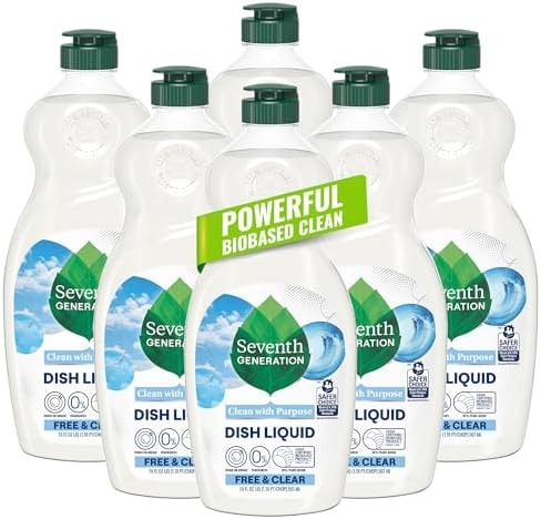Seventh Generation Dish Liquid Soap Free & Clear liquid soap Pack of 6 Dishwashing Soap Dish Soap for sensitive skin 19 oz