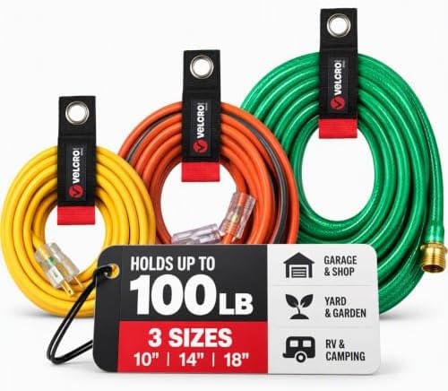 VELCRO Brand Easy Hang Extension Cord Holder Straps Variety Pack, Black