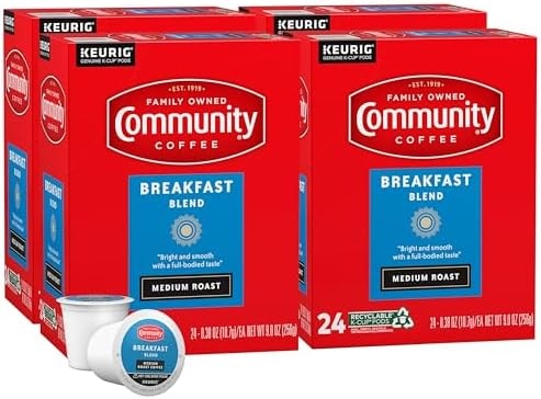 Community Coffee Breakfast Blend 96 Count Coffee Pods, Medium Roast, Compatible with Keurig 2.0 K-Cup Brewers, 24 Count (Pack of 4)
