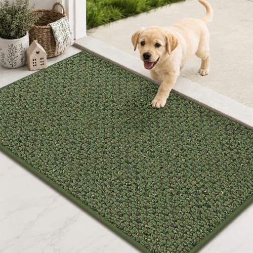COSY HOMEER Door Mat Non-Slip Entryway Rugs Dirt Trapper, 17"x30", Green