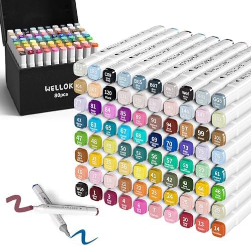 WELLOKB Alcohol Markers,80 Colors Dual Tip Permanent Art Markers for Adults Coloring Illustrations Sketch,Christmas gift,Alcohol Based Marker with Case
