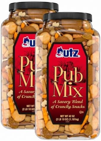 Utz Pub Mix,42 Oz. Barrel,Savory Snack Mix with a Blend of Crunchy Flavors for a Tasty Party Snack,Resealable Container,Trans-Fat Free and Kosher Certified,(Pack of 2)