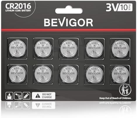 BEVIGOR 2016 Battery Compatible with AirTag CR2016 Lithium 3V Coin Battery for Child Safety, Suitable for Key Fobs, Smart Sensors, Scales, Candles and More (CR2016-10P)