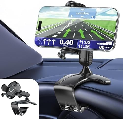 RIEMKSL Car Phone Holder Dashboard Phone Mount, Upgraded 360 Degree Rotation Multifunctional Clip Design, Universal Car Phone Mount Compatible with 4–7 Inch Cell Phones (Black)