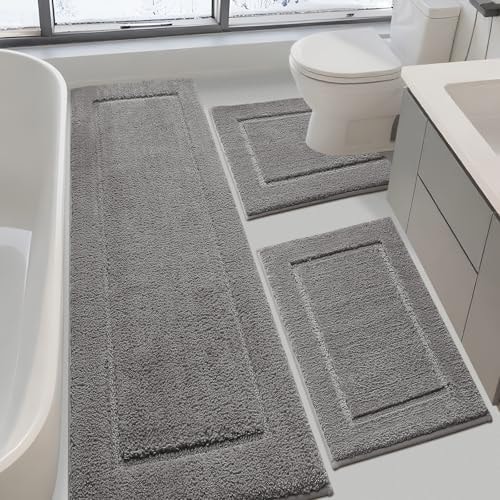 IM HOME Bathroom Rugs Sets 3 Piece, Ultra Soft Thick Plush Fluffy Microfiber Absorbent Bath Mat, Non-Slip Backing, Machine Washable Bath Mats for Bathroom Floor, Tub, Toilet and Shower, Charcoal Gray