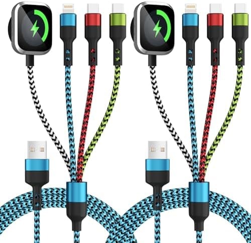 Travel Essentials 4 in 1 Multi Charging Cable for iWatch Charger, 2Pcs 5FT
