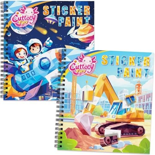 2PCS Paint by Number Sticker Book - Kids Crafts & Acitivity Puzzles Book for Ages 4-10,Mess-Free Travel Toys for Road Trip & Airplane,Perfect Gifts & Basket Stuffers for Kids