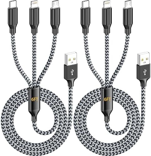 Multi Charging Cable 6FT 2Pack 3 in 1 Long Apple MFi Certified Cable