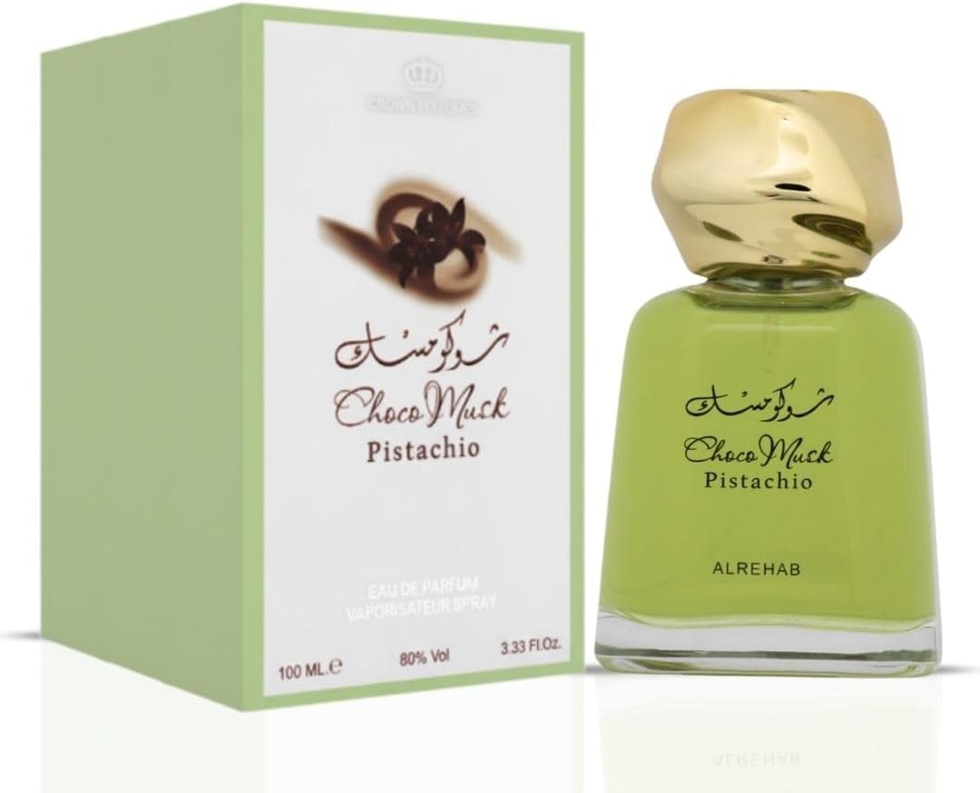 Al Rehab Choco Musk Pistachio – Sweet, Nutty, Fruity, Vanilla – Eau de Parfum Spray Long-Lasting Fragrance for Unisex, 3.4 Ounce / 100ml