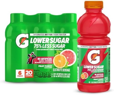 Gatorade Lower Sugar Sports Drink, Fruit Punch, 20 fl oz Bottles, (6 Pack)
