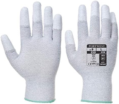Portwest A198 Antistatic Safety Glove with PU Non Slip Fingertip Coating ANSI, Medium