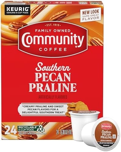 Community Coffee Southern Pecan Praline Flavored 24 Count Keurig K-Cup Coffee Pods, Medium Roast, 24 Count (Pack of 1)