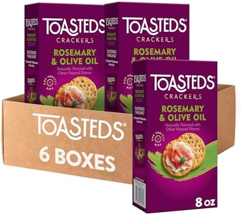 Toasteds Crackers, Party Snacks, Lunch Snacks, Rosemary and Olive Oil (6 Boxes)