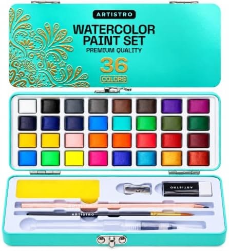 ARTISTRO 36 Colors Watercolor Paint Set with Palette & Brush Pens