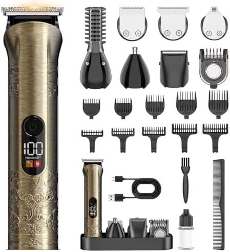 Solati Beard Trimmer for Men Professional Hair Clippers Kit with Zero Gapped Electric Waterproof Razor Shaver Set for Mustache Body Nose Ear Hair Facial Back Adjustable Precision Grooming Kit (Gold)
