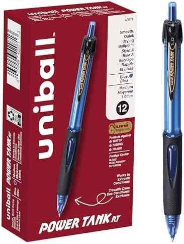 uniball™ Power Tank RT Ballpoint Pens, Medium Point (1.0mm), Blue, 12 Pack
