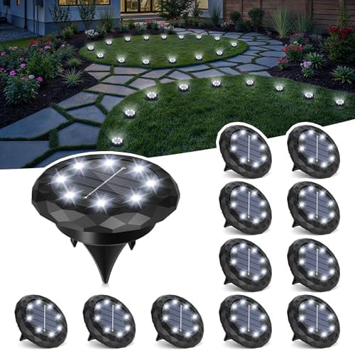 SOLPEX 12 Pack Small Solar Ground Lights, Driveway Lights Cool White
