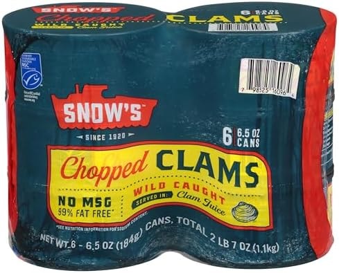 Snow's Wild Caught Chopped Clams Canned, 6.5 oz Can (Pack of 6) - 5g Protein Per Serving - Keto Friendly, 99% Fat Free