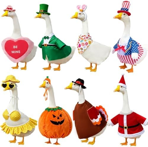 8 Set Holiday Porch Goose Outfits All Seasons Bundle for Valentine St. Patrick Easter Summer 4th of July Fall Halloween Christmas - Lawn Porch Goose Clothing for Patio Yard Decor