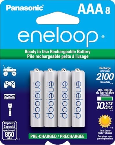 Eneloop Panasonic BK-4MCCA8BA AAA 2100 Cycle Ni-MH Pre-Charged Rechargeable Batteries, 8-Battery Pack
