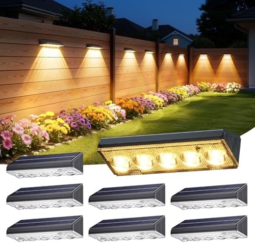 KOOPER Solar Fence Lights Outdoor Waterproof, 8 Pack Warm White & 9 Fixed Colors & Color Changing Fence Lights Solar Powered, Solar Lights Outdoor Fence for Outside Backyard Railing Patio Wall Deck