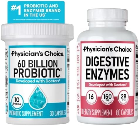 Physician's CHOICE Advanced Gut Health Bundle: 60 Billion Probiotics 30ct + Digestive Enzymes 60ct for Digestive, Gut, and Immune Health Supports Occasional Constipation, Diarrhea, Gas, and Bloating