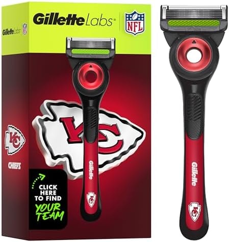 Gillette Labs Special NFL Chiefs Edition Shaving Razor for Men - 1 Handle, 1 Razor Blade Refill, Perfect for Game Day Grooming, GilletteLabs with Exfoliating Bar