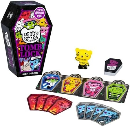 Moose Deddy Bears Tomb Lock Game, Race Your Friends to Reap Sets of Coffin Cards & Lock, Block Your Opponent - Exclusive Collectible Slow-Foam Toy, Ages 8+ for 2-4 Players