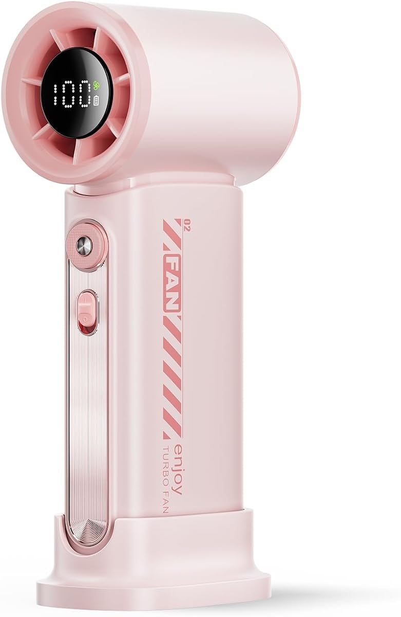 Koonie 19000 RPM High Speed Portable Handheld Fan,100 Speeds Mini Turbo Fan, 3600mAh, 12H Max Cooling Time, Digital Display, 5" Height, Rechargeable Hand Fan for Outdoor Indoor Pink