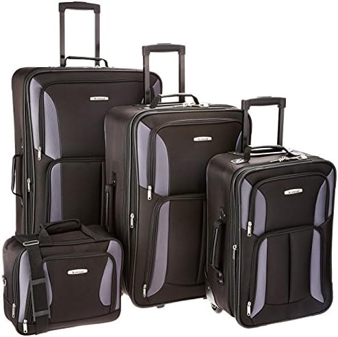Rockland Fashion Softside 4 Piece Luggage Set, Expandable, (14" Tote/19"/24"/28"), Black Gray