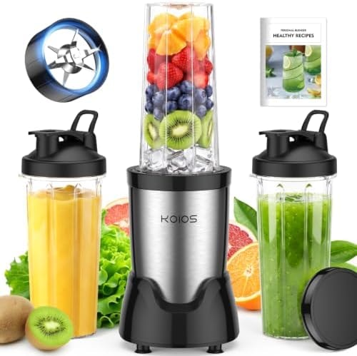 KOIOS Personal Blender for Smoothies with 3 x 22oz To-go Cups, BL319B Black